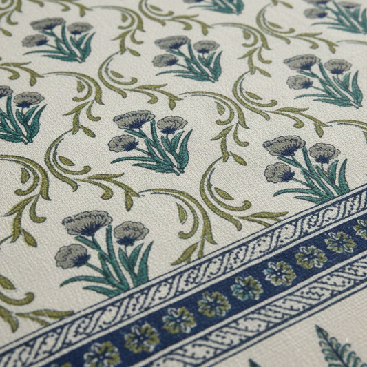 Blue and White Jaipuri Print 200 TC Pure Cotton King Size Bedsheet with 2 Pillow Covers