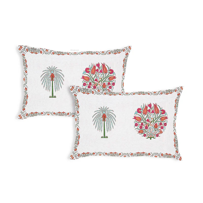 Palm trees & Floral Mulmul Quilted Bedcover 4-Piece Set