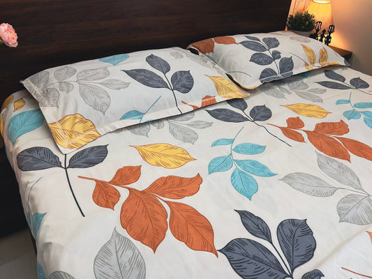 Autumn Whisper – 350 TC Pure Cotton King Size Bedsheet with 2 Pillow Covers