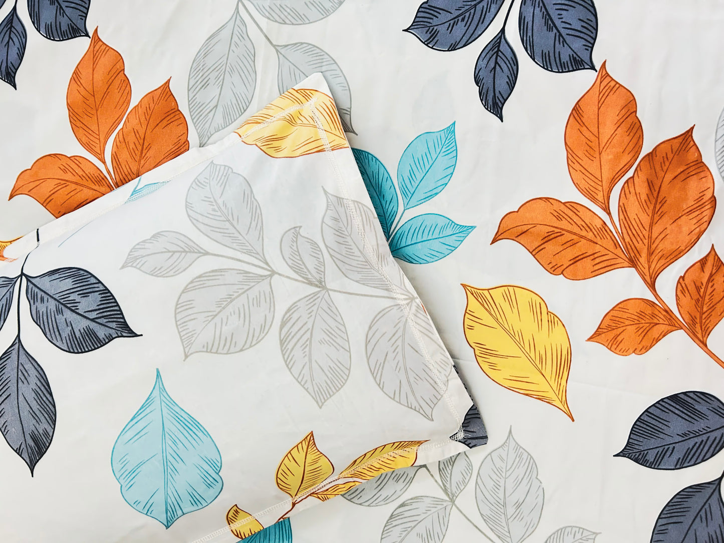 Autumn Whisper – 350 TC Pure Cotton King Size Bedsheet with 2 Pillow Covers