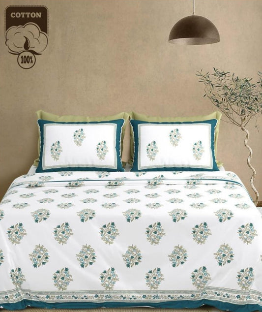 Fresh Florals & Vine Jaipuri Handblocked Print King Size Bedsheet