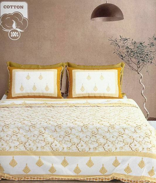 Monochrome Vine Jaipuri Handblocked Print Cotton King Size Bedsheet Set