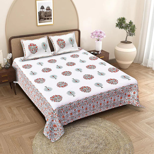 Palm trees & Floral Mulmul Quilted Bedcover 4-Piece Set