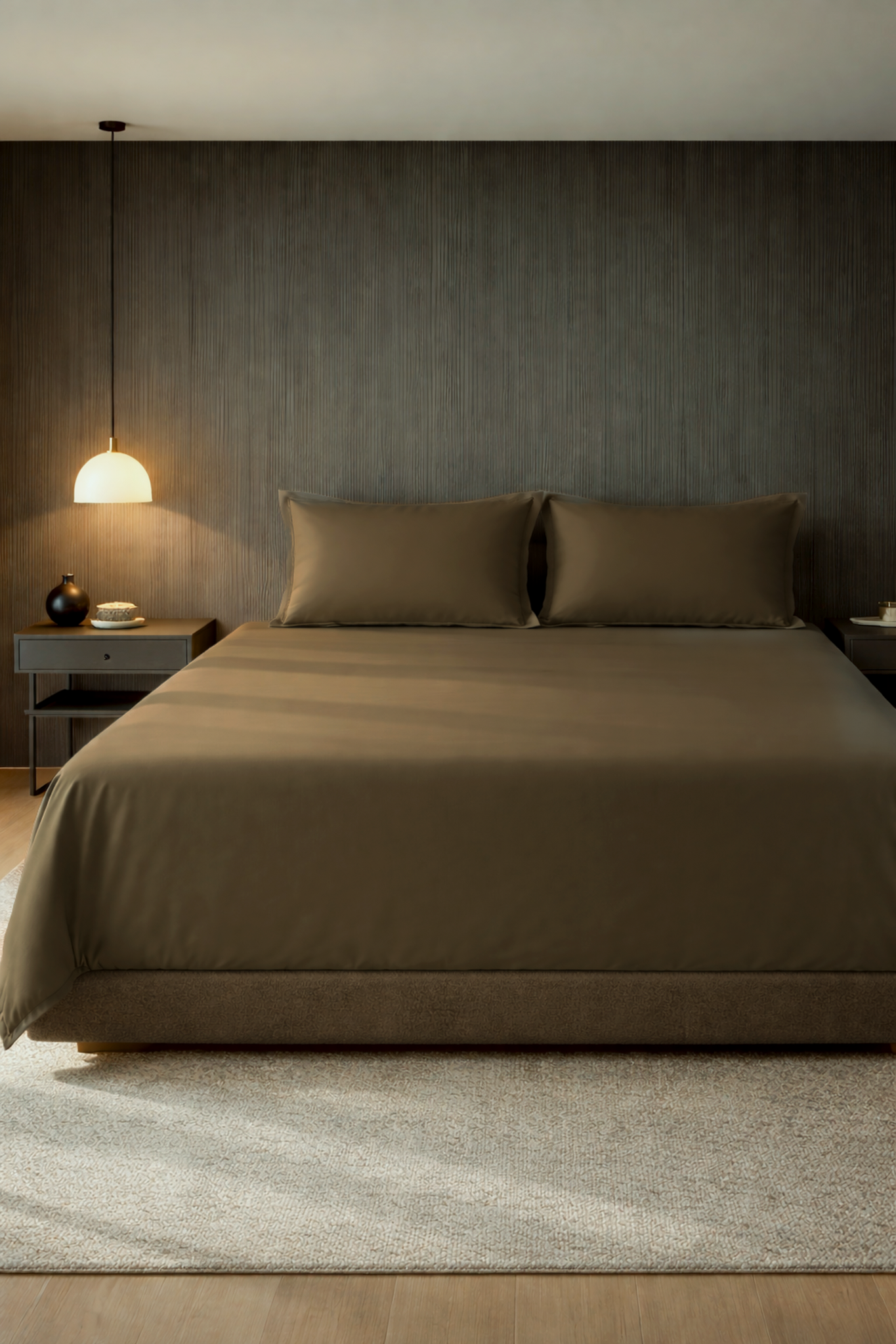 Moss Brown Solid 400 TC Pure Cotton King Size Bedsheet with 2 Pillow Covers