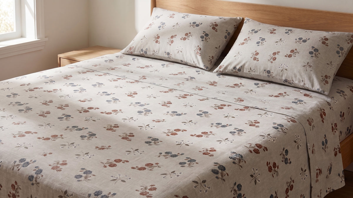 Light Grey Floral 300 TC Pure Cotton King Size Bedsheet Set