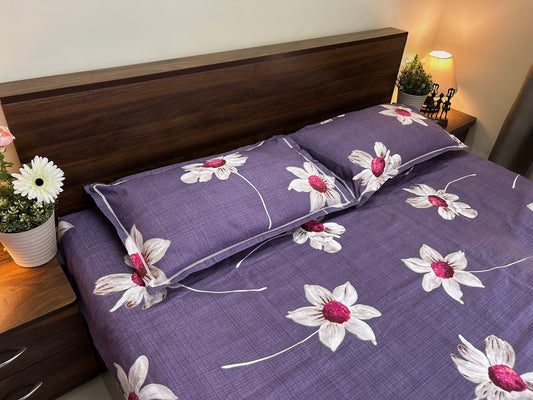 Lavender Bloom – 350 TC Pure Cotton King Size Bedsheet with 2 Pillow Covers