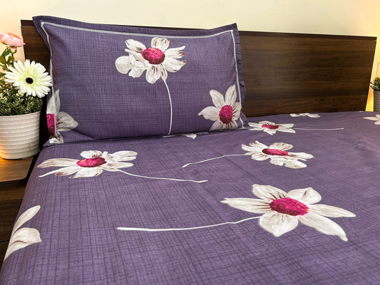 Lavender Bloom – 350 TC Pure Cotton King Size Bedsheet with 2 Pillow Covers