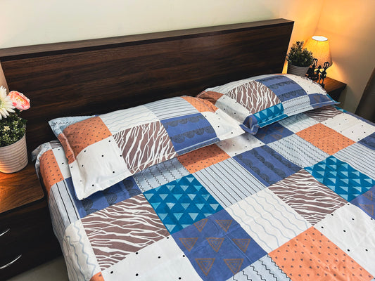 Urban Mosaic – 350 TC Pure Cotton King Size Bedsheet with 2 Pillow Covers