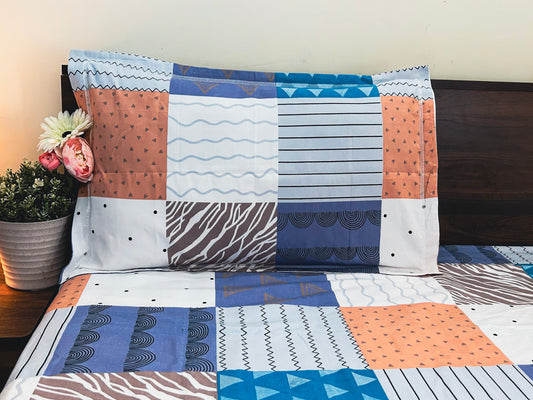 Urban Mosaic – 350 TC Pure Cotton King Size Bedsheet with 2 Pillow Covers