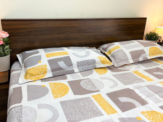 Modern Muse – 350 TC Pure Cotton King Size Bedsheet with 2 Pillow Covers