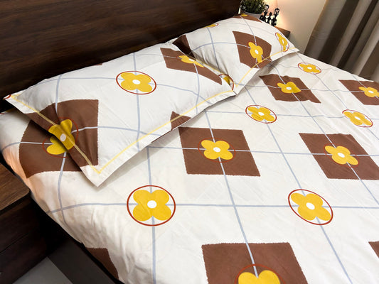 Sunburst Geometry – 350 TC Pure Cotton King Size Bedsheet with 2 Pillow Covers