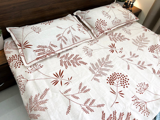 Rustic Fern – 350 TC Pure Cotton King Size Bedsheet with 2 Pillow Covers