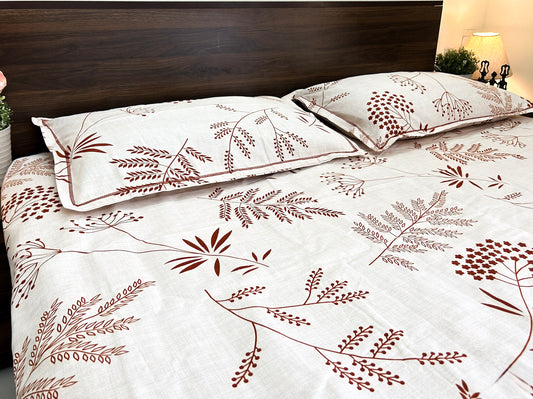 Rustic Fern – 350 TC Pure Cotton King Size Bedsheet with 2 Pillow Covers