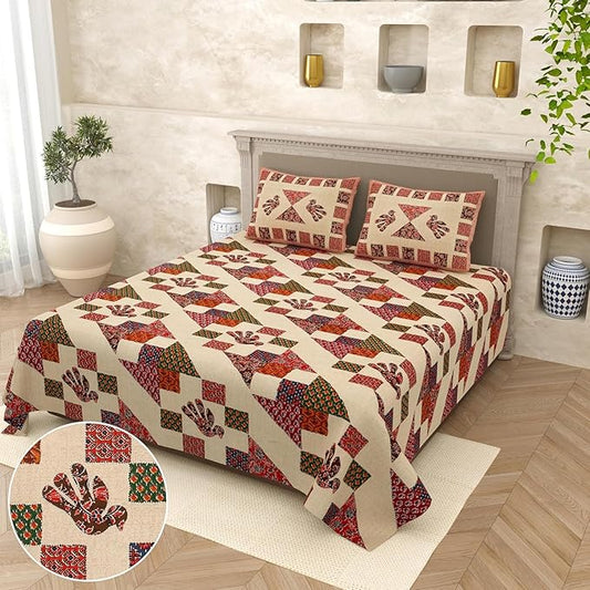 Sanganeri Print King Size Fitted Bedsheet