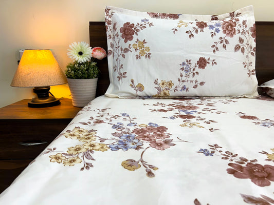 Vintage Petal – 350 TC Pure Cotton King Size Bedsheet with 2 Pillow Covers