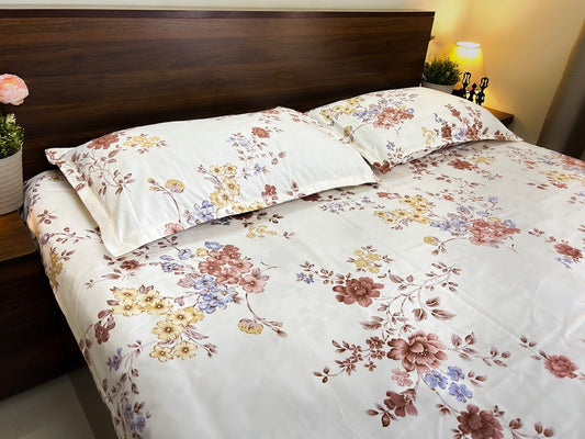Vintage Petal – 350 TC Pure Cotton King Size Bedsheet with 2 Pillow Covers