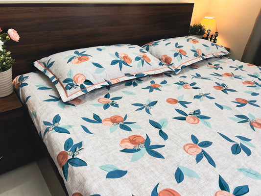 Peach Orchard – 350 TC Pure Cotton King Size Bedsheet with 2 Pillow Covers