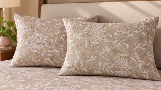 Beige Blush Paisley Pure Cotton King Size Bedsheet
