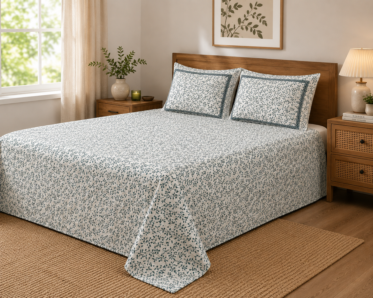 Green Vine 300 TC Cotton King Size Bedsheet