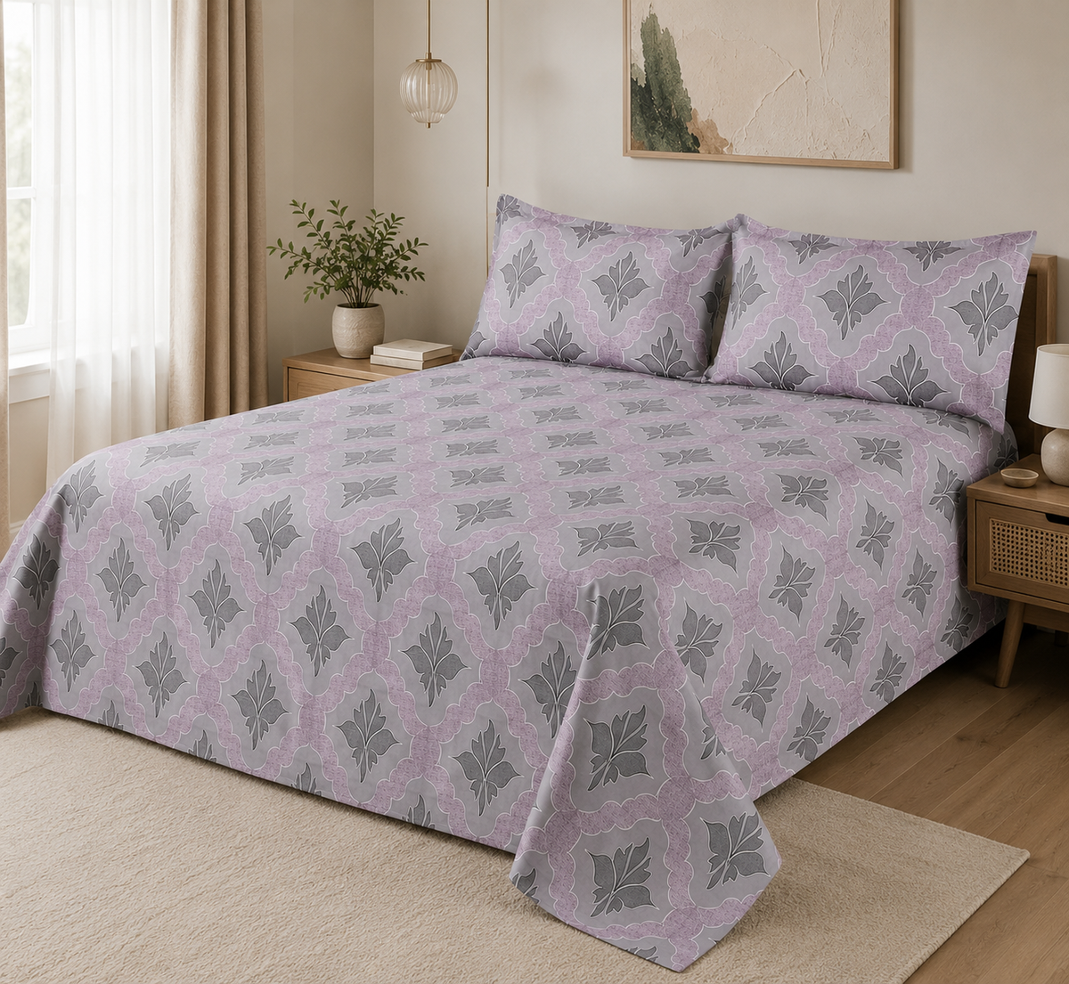 Mauve Moroccan 300 TC Cotton King Size Bedsheet