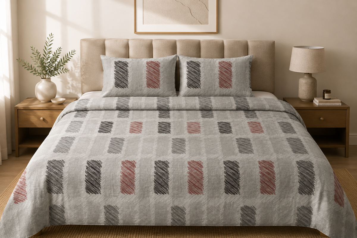 Light Gray Geometric 300 TC Cotton King Size Bedsheet