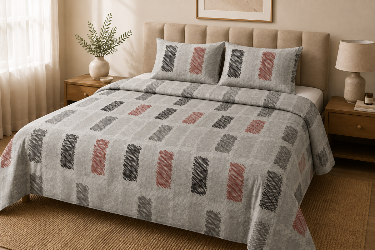 Light Gray Geometric 300 TC Cotton King Size Bedsheet