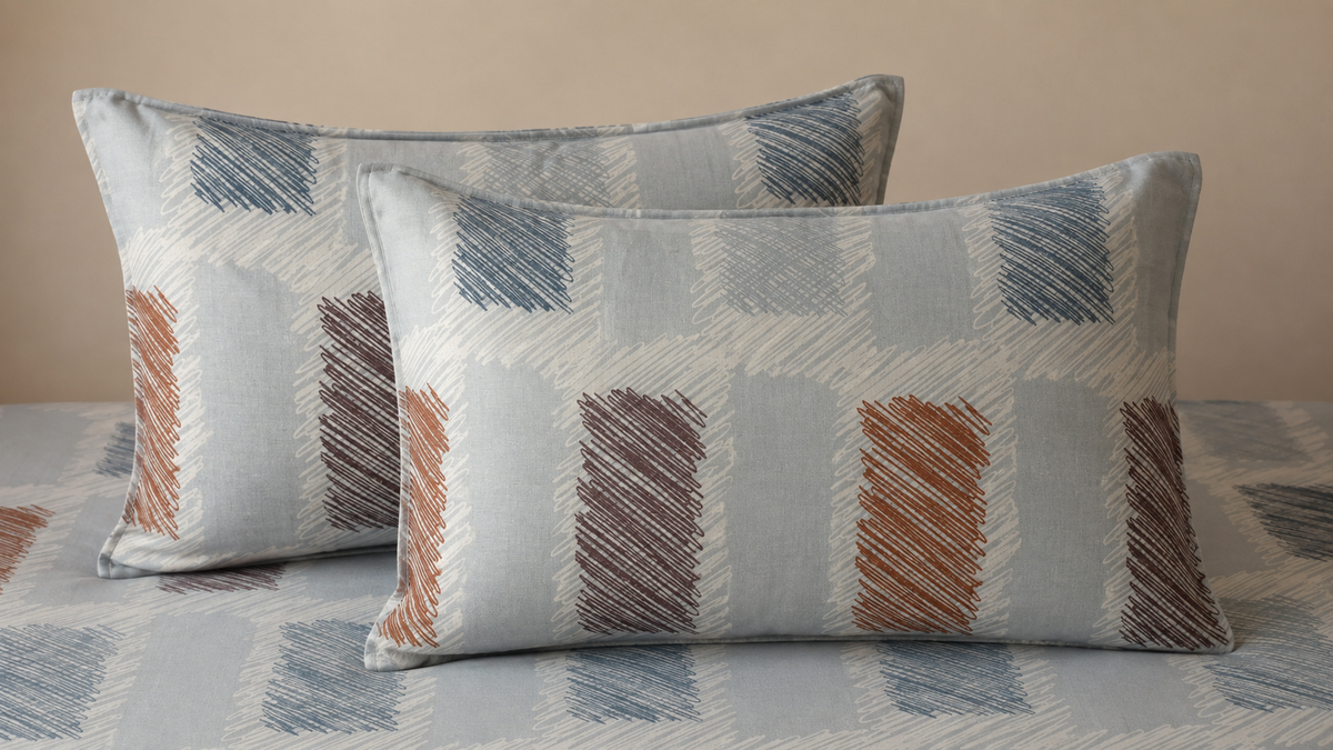 Light Blue Geometric 300 TC Cotton King Size Bedsheet