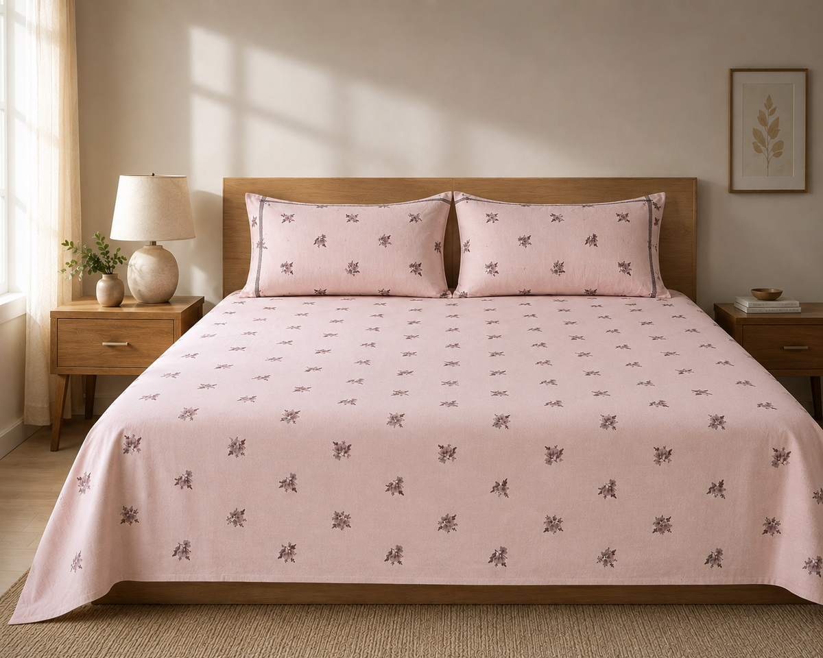 Blush Floral 300 TC King Size Cotton Bedsheet