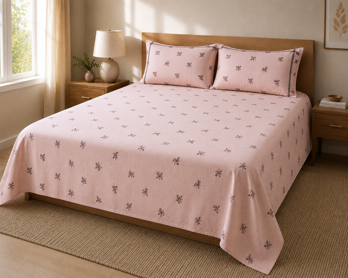 Blush Floral 300 TC King Size Cotton Bedsheet