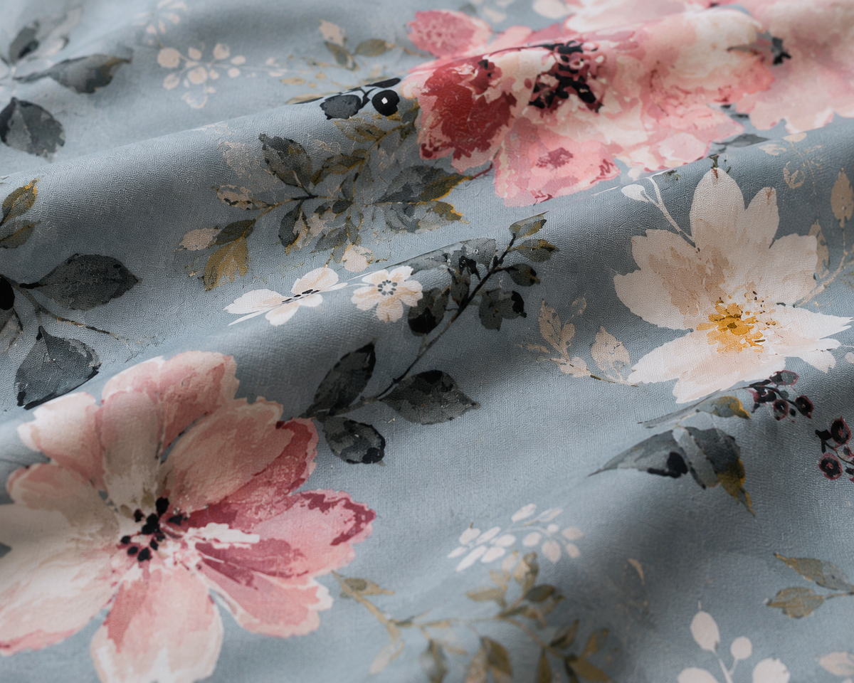 Pink & Blue Botanical Print King Size Bedsheet
