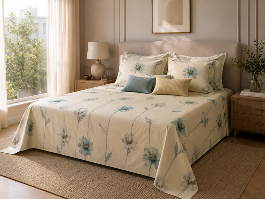 Blue Meadow Floral King Size Bedsheet