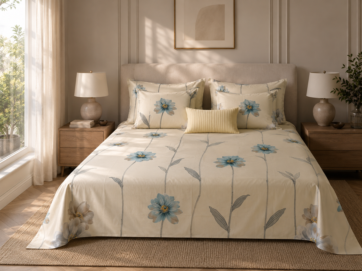 Blue Meadow Floral King Size Bedsheet