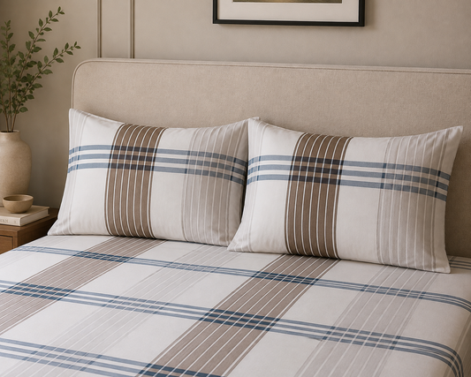 Brown & Blue Check King Size Cotton Bedsheet