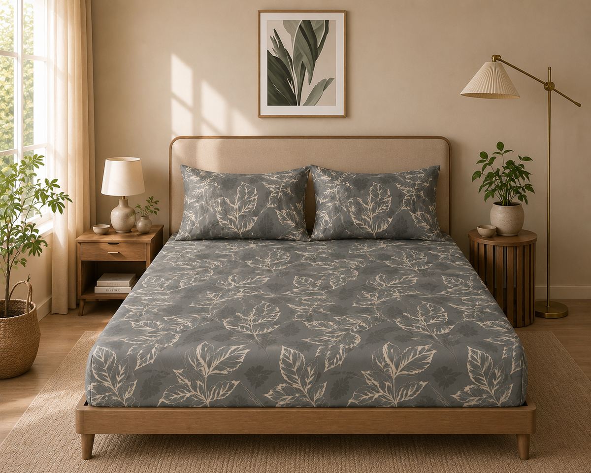 Green Botanical Leaf King Size Bedsheet