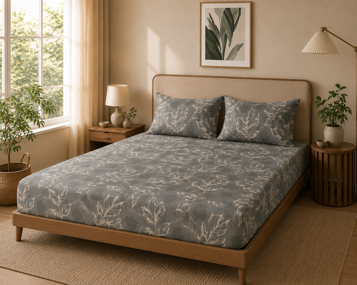 Green Botanical Leaf King Size Bedsheet