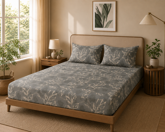 Green Botanical Leaf King Size Bedsheet