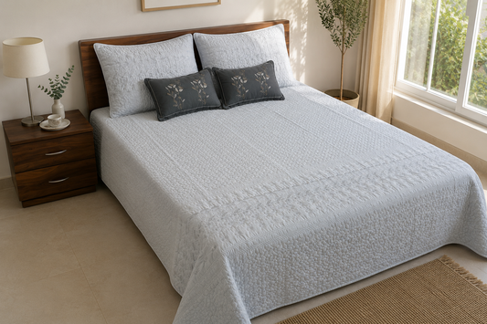 Light Gray Tufted Quilted Luxurious 5-piece Bedcover Set