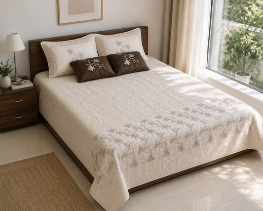 Beige Tufted Quilted Luxurious 5-piece Bedcover Set