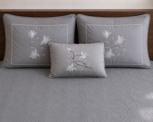 Gray Tufted Quilted Luxurious 5-piece Bedcover Set