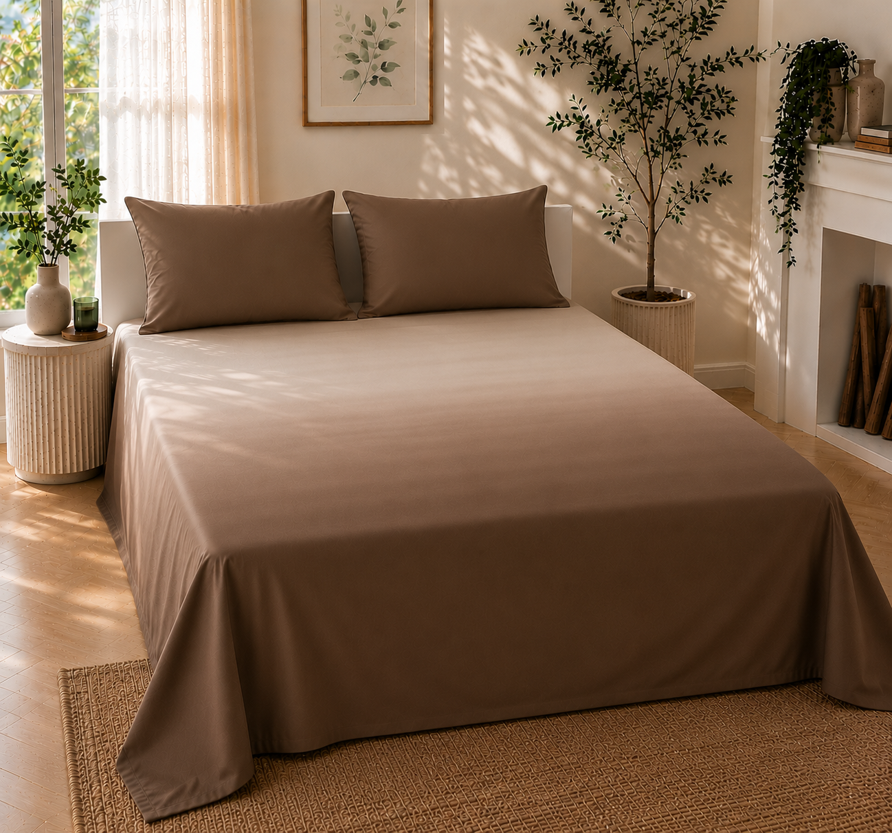 Brown Gradient Satin-Cotton Premium King Size Bedsheet Set