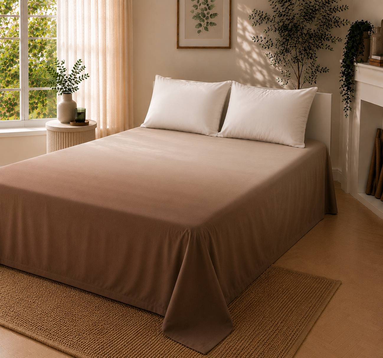 Brown White Gradient Satin-Cotton Premium King Size Bedsheet Set
