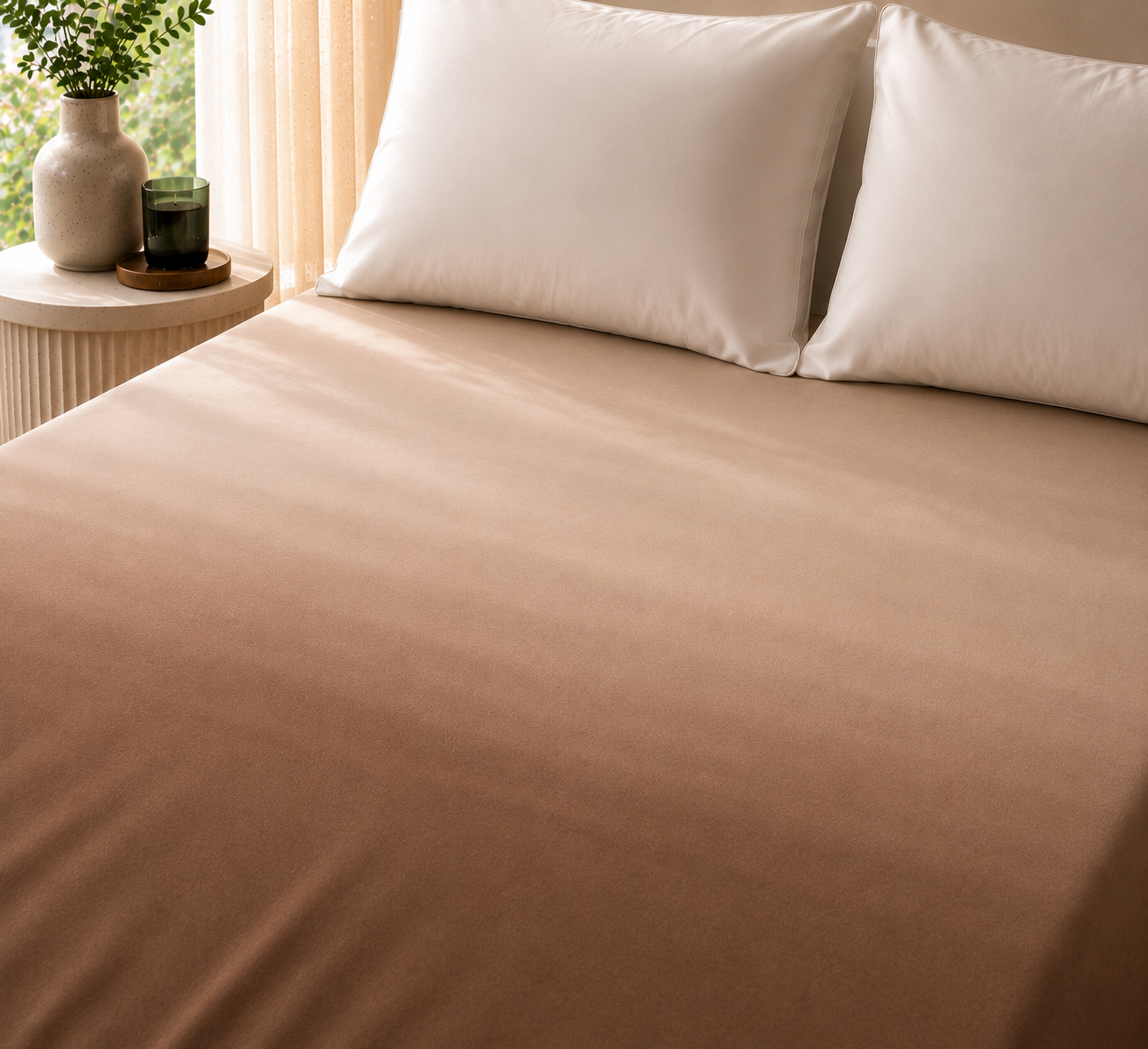 Brown White Gradient Satin-Cotton Premium King Size Bedsheet Set