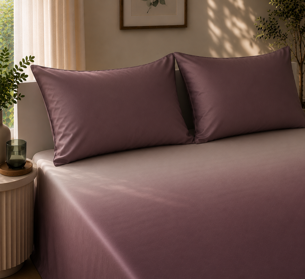 Dark Mauve Gradient Satin-Cotton Premium King Size Bedsheet Set