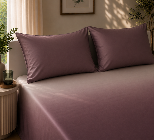Dark Mauve Gradient Satin-Cotton Premium King Size Bedsheet Set