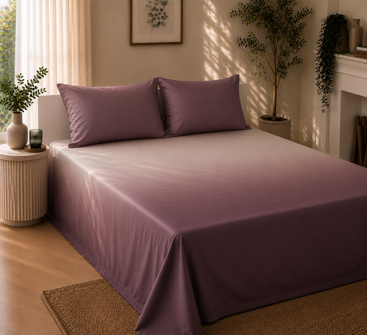 Dark Mauve Gradient Satin-Cotton Premium King Size Bedsheet Set