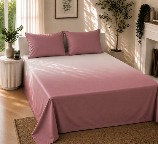 Pink Gradient Satin-Cotton Premium King Size Bedsheet Set