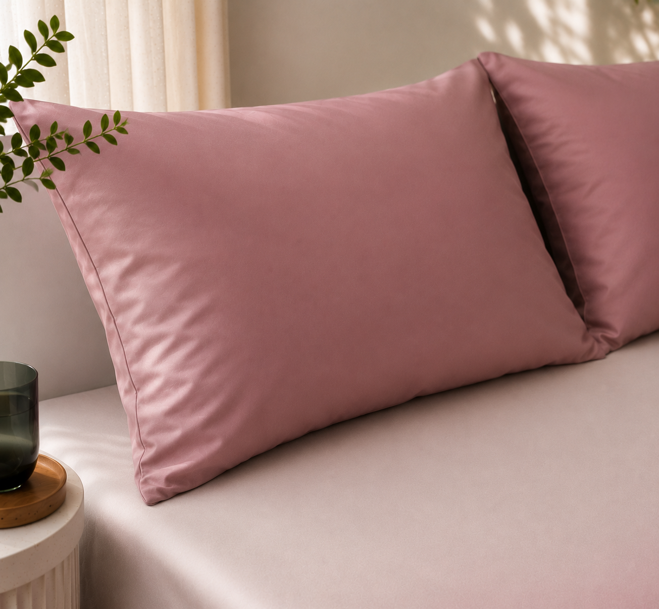 Pink Gradient Satin-Cotton Premium King Size Bedsheet Set