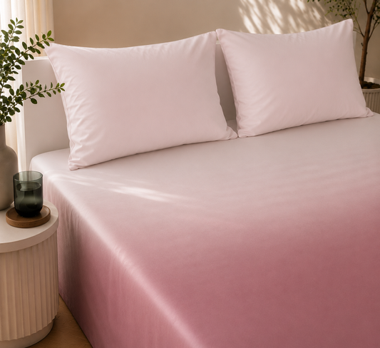 Pink White Gradient Satin-Cotton Premium King Size Bedsheet Set