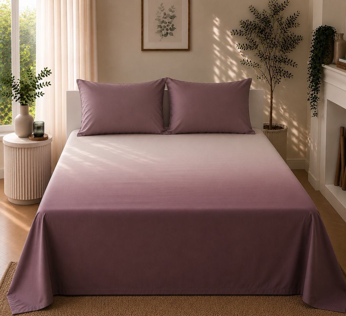 Dark Mauve Gradient Satin-Cotton Premium King Size Bedsheet Set