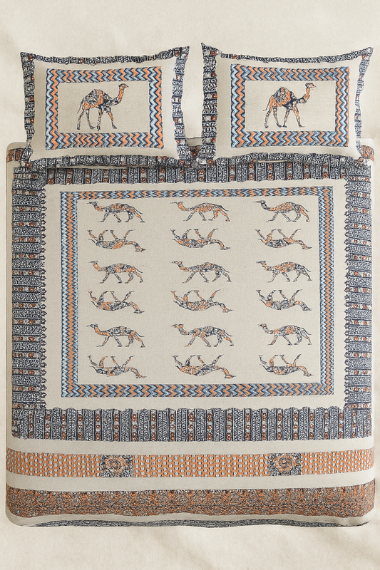 Desert Camel Heritage Print Fitted King Size Bedsheet